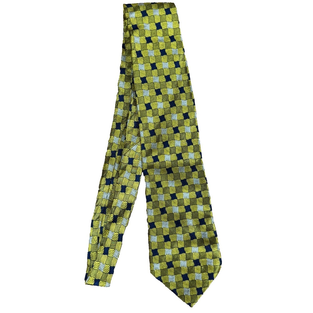 Ermenegildo Zegna Yellow Gold Black Geometric Patterned 100% Silk Tie